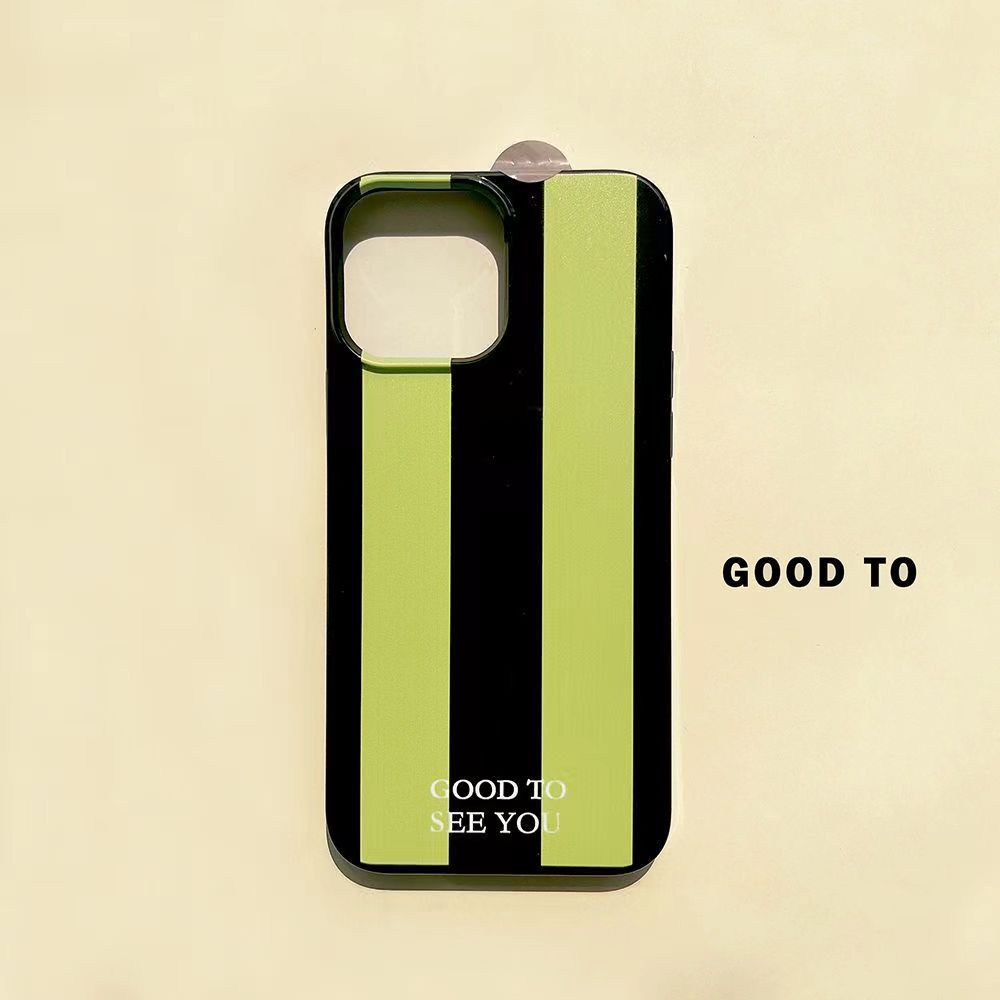 IPHONE Ins Garis Hijau Cocok Untuk Iphone14 14pro 14plus 13 13mini 13pro 13prm iPhone12 7Plus 8Plus Xr XS 13 12mini Pro Max Empat Sudut Casing Ponsel Tahan Guncangan