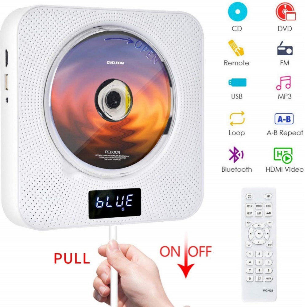 Portable Bluetooth DVD / CD Player, Wall-Mounted DVDs Player, Dual Pull Switch, Music Player Dukunga