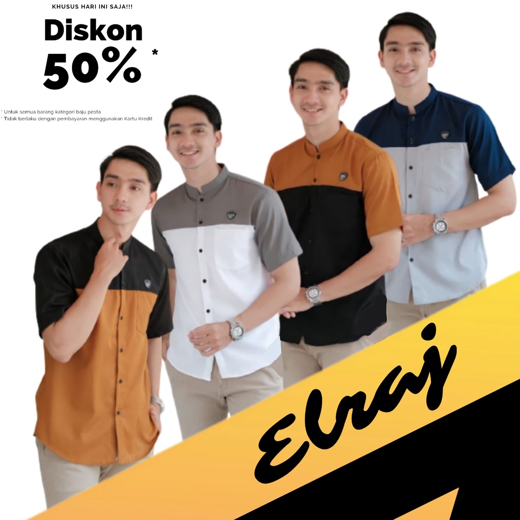 Baju Koko Kurta Lengan Pendek Baju Koko Fashion Muslim Pria Dewasa Terbaru Bahan Toyobo