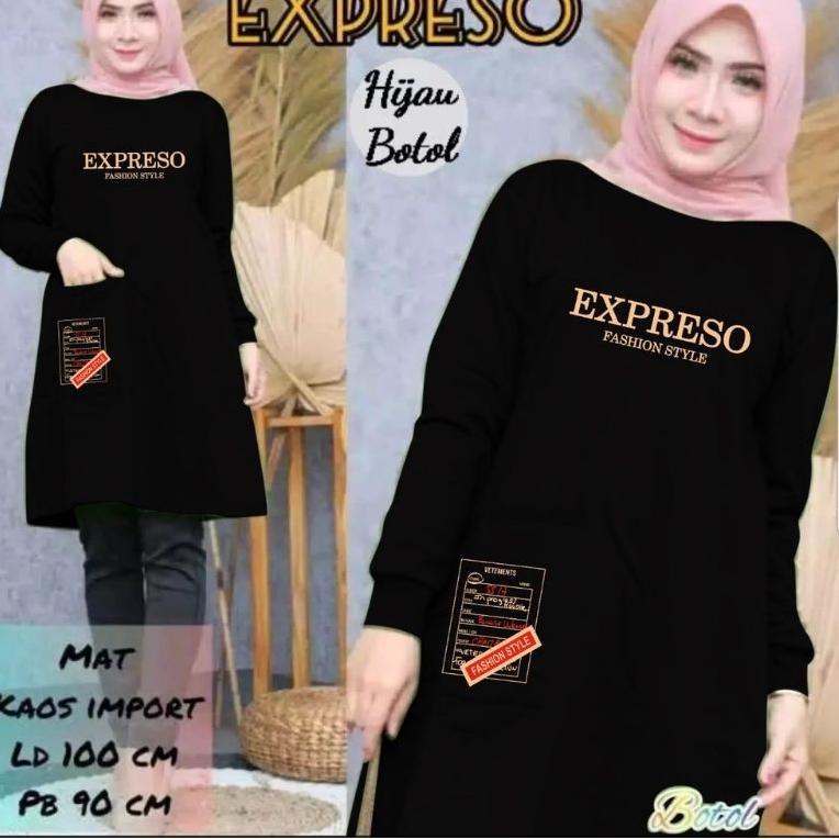 TUNIK WANITA TERBARU 2021 KEKINIAN / TUNIK KAOS PANJANG/TUNIK WANITA DEWASA ATASAN MOTIF EXPRESO/TER