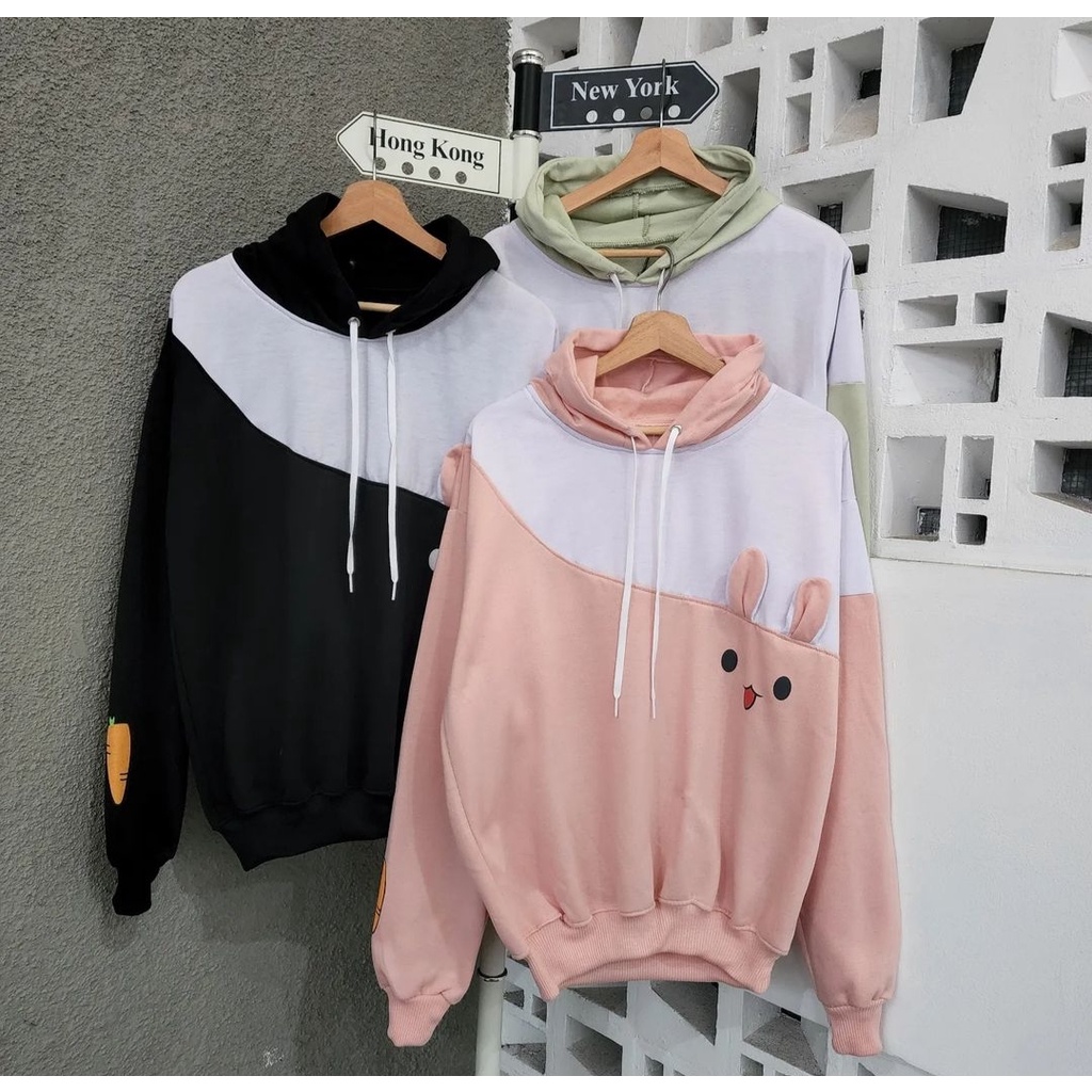 Hoodie Wanita Korean Fashion RABBIT COMBIE Sweater Jumper Lucu Style Terkini Outfit Kece