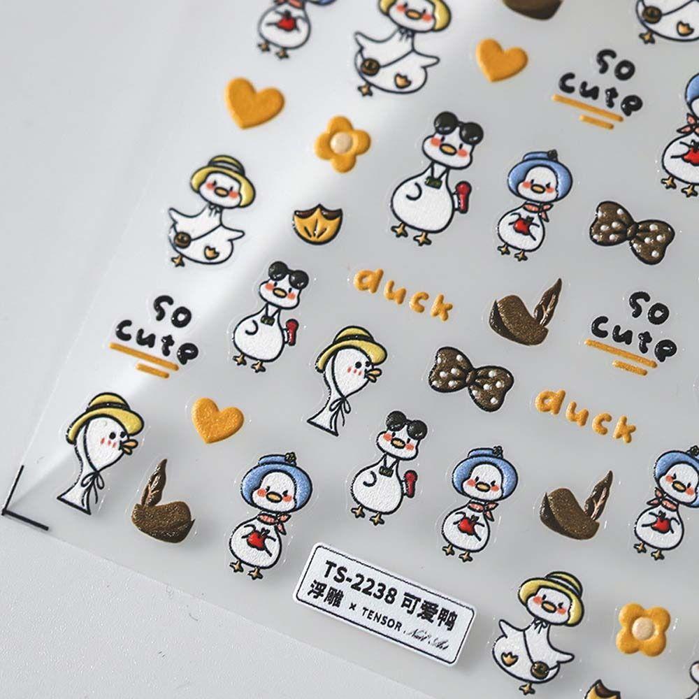 AUGUSTINA Agustina Kartun Stiker Kuku Wanita Fashion Hewan Makanan Ringan Bebek Dekorasi Nail Art