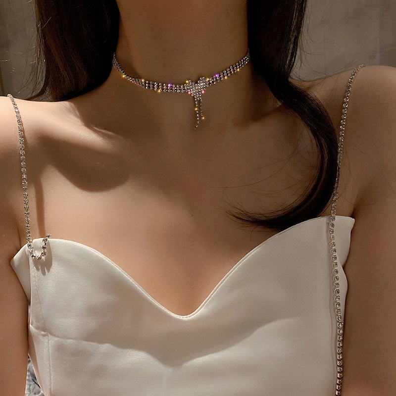 Kalung Choker Kristal Elegan Untuk Wanita Fashion Cinta Hati Necklace Perhiasan Aksesoris