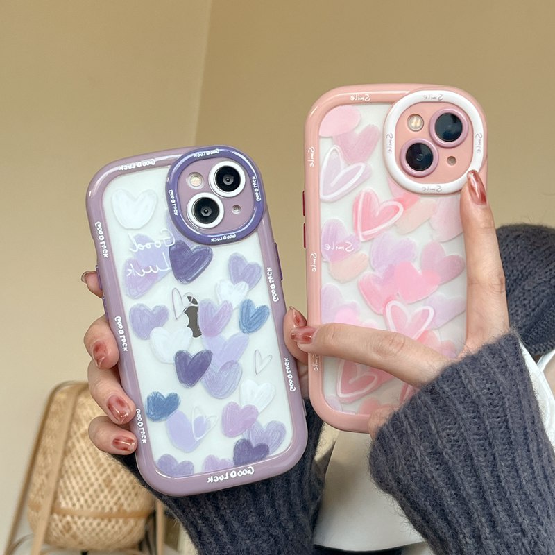 Pink &amp; Ungu Love Soft Case HP iP iPhone 11 12 13 14 Pro Max Baru Puff Casing Apple