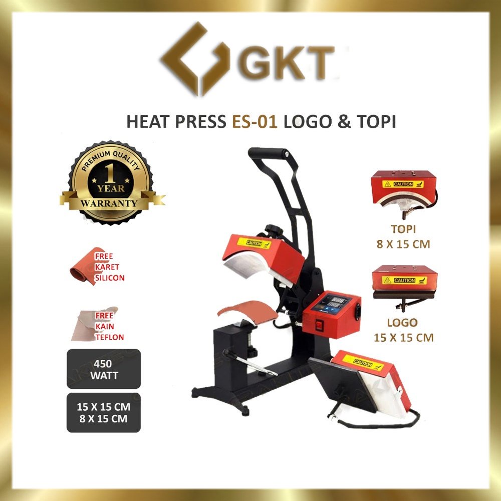 Mesin Press Sablon Mini Logo / Topi / 2 in 1 Premium - GK-TECH BISA JADI 2 in 1