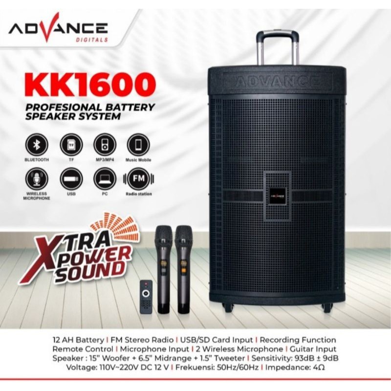 Speaker Portable Profesional Advance KK1600 KK-1600 15&quot; 2Mic / Speaker Meeting / Speaker Besar / Speaker Acara