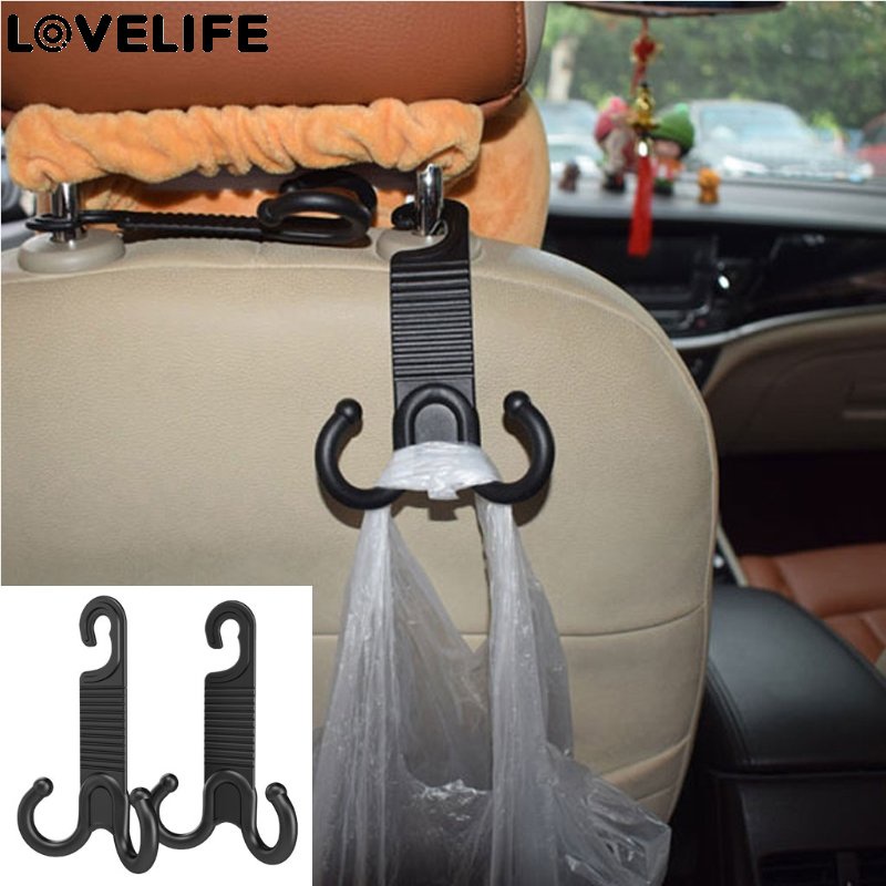 1pasang Aksesoris Interior Mobil Tas Tangan Minuman Kait Kursi Belakang Gantungan Tersembunyi Multi-Fungsi Double-Hook Hanger Hook Universal Car Seat Headrest Storage Hooks