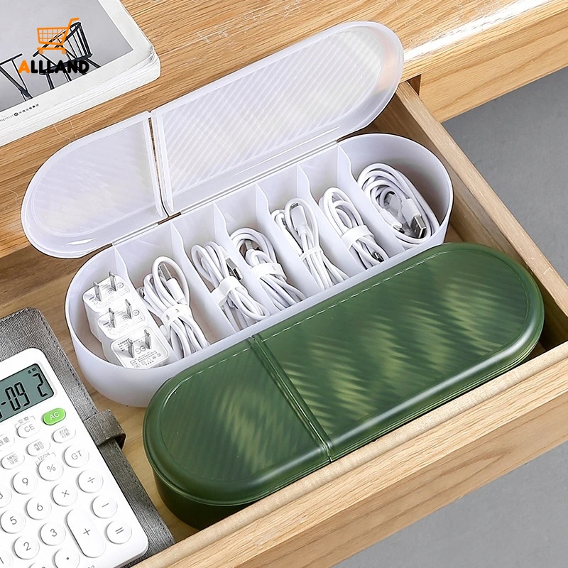 Dustproof Cable Storage Box / Stackable Desk Data Line Charger Organizer / Practical Space-saving Plastic Data Cord Collect Container