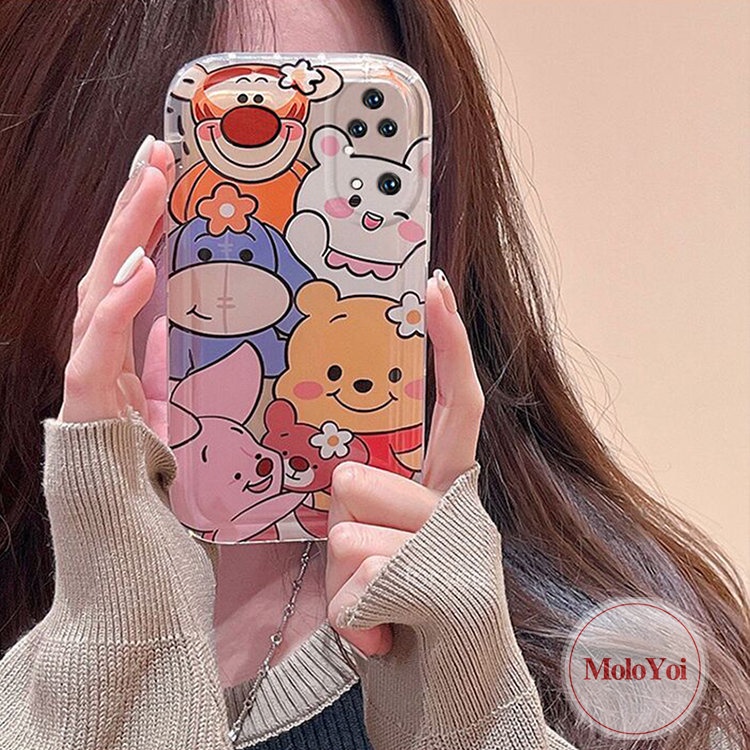 IPHONE Case Kompatibel Untuk Iphone7 8 Plus 11 12 14 Pro Max XR XS Max X 6 6s Plus 13 Pro Max SE 2020 Kartun Lucu Winnie The Pooh Bear Shockproof Airbag Lembut TPU Full Penutup Belakang