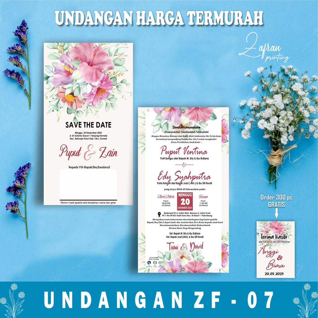 Undangan Pernikahan 1 Lembar Murah, Cantik, Elegant, Simpel, Vintage, Rustik, Surat Undangan Pernika