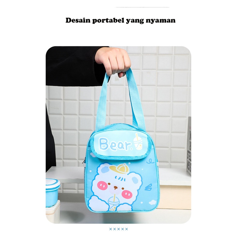 Lunch Bag Cute Tas Bekal Lunch Cooler Bag Tas Bento Aluminium Motif Dino And Bear