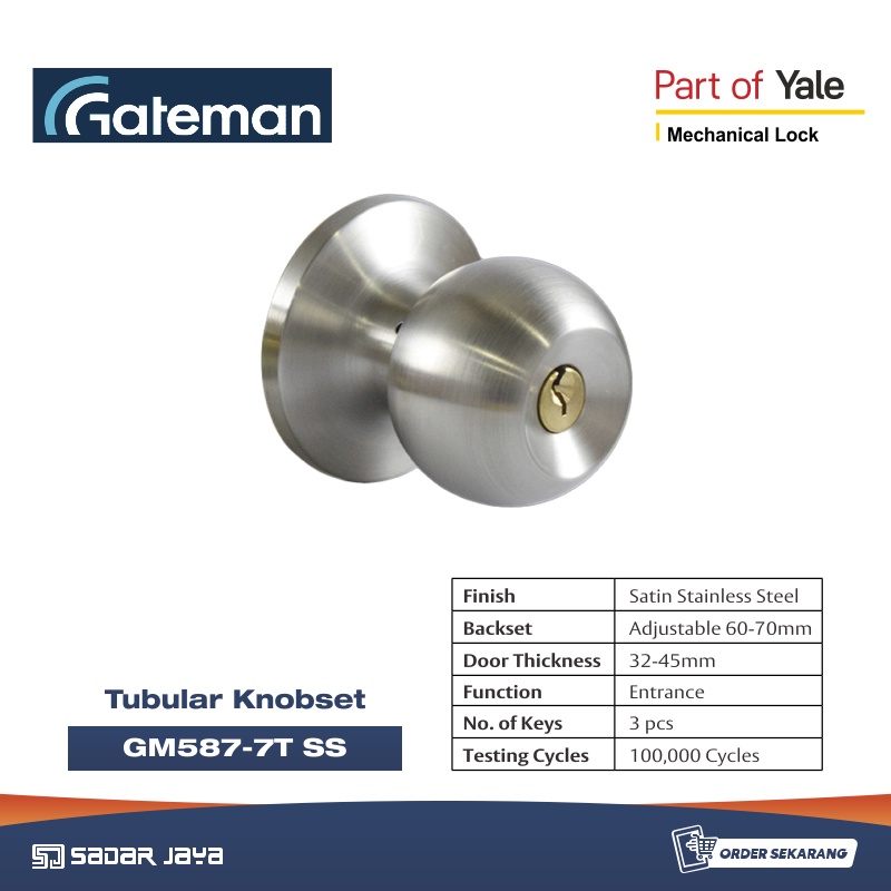 Jual Gateman GM587-7T SS Tubular Knobset Handle Pintu Bulat Gagang