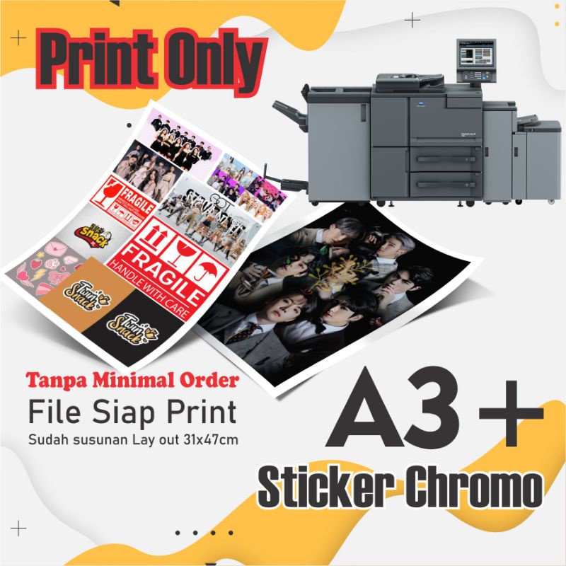 

Stiker Label Chromo A3+ tanpa minimal order /kemasan/fragile/ file desain siap print No Cutting