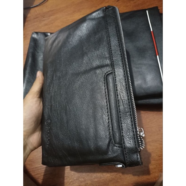 Tas Dompet Clutch Pria Bahan Kulit Berkualitas Hitam Cowok Premium minimalis Pu leather cocok untuk hadiah 1809 Kulit Foto asli