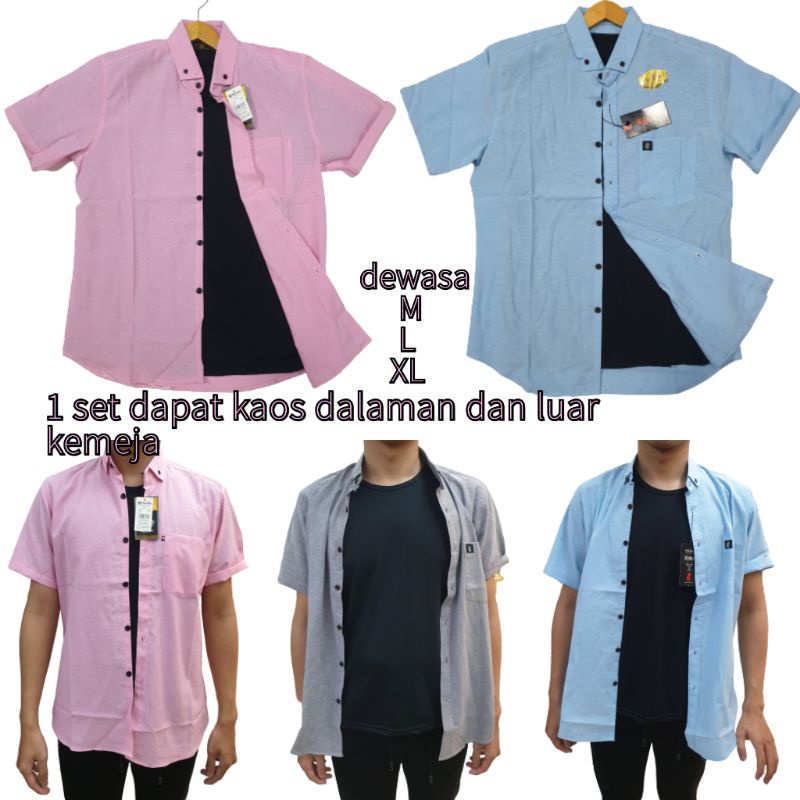 kemeja dewasa M.L.XL.1 set dapat kaos oblong dan kemeja 1 harga dapat 2 baju