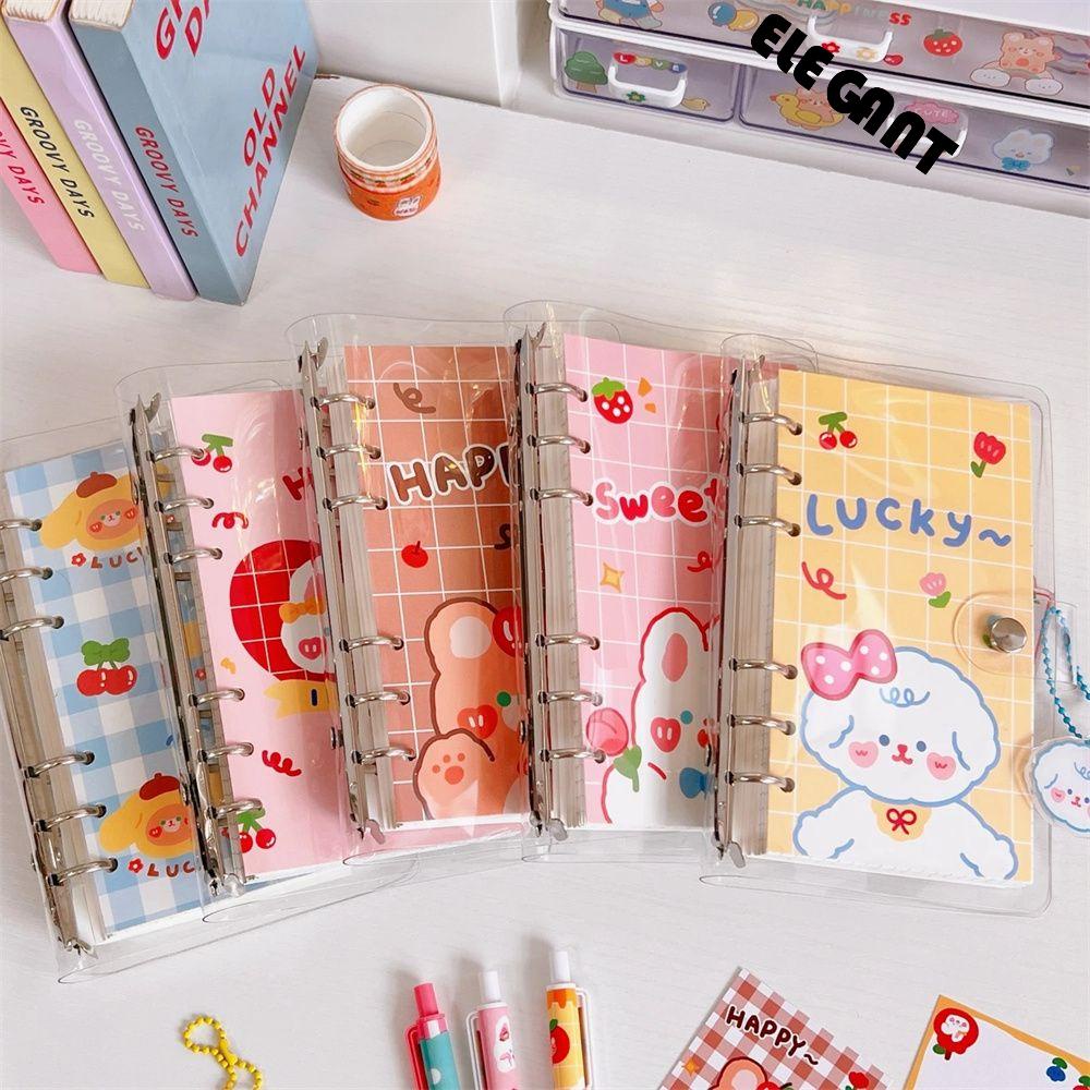 [Elegan] Binder Notebook Kawaii Perlengkapan Sekolah Transparan 6cincin Planner Book Dengan Liontin Spiral Note Book