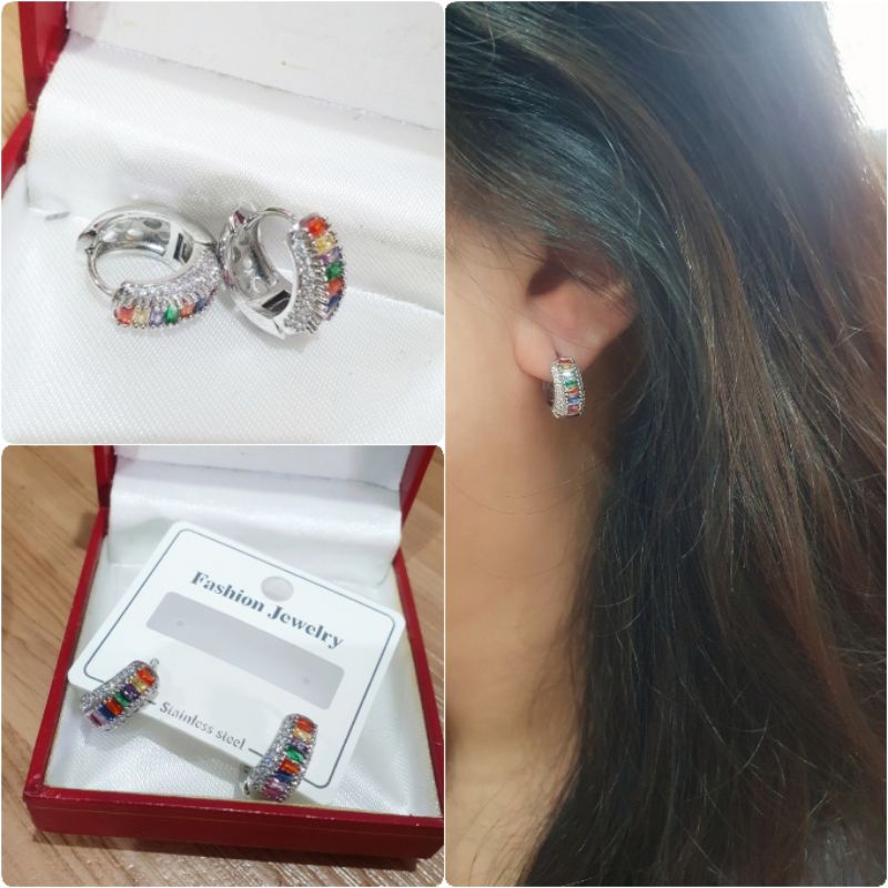 Anting Titanium Asli kilau mirip emas asli Premium Quality Anti Karat Anti Alergi Earling Branded Band Stainless Steel Ori Ant401