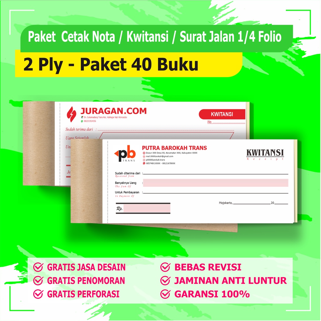 

cetak Nota custom 2 ply / Paket 40 buku 2 Rangkap ( 1 RIM ) nota custom surat jalan custom BEBAS DESAIN