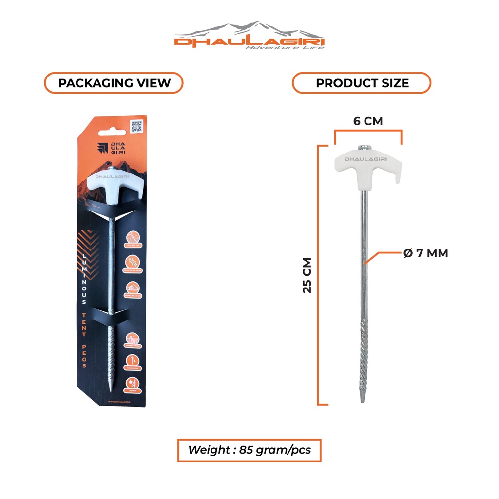 Dhaulagiri Luminous Tent Pegs 25 CM - Pasak Glow In The Dark - Pasak Tenda Camping Hiking Outdoor  - Patok Flysheet Tenda Gunung