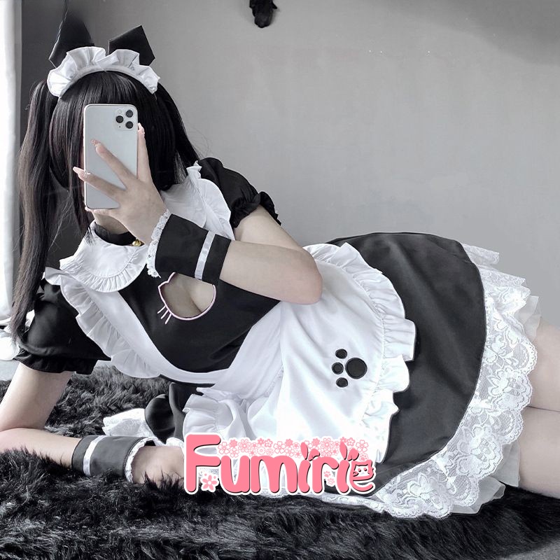 【Fumirie】 Ready Costume Maid Cosplay Kostum Pelayan Pembantu Lolita Dress Kawaii Set Lengkap Include Bando dan Aksesoris Lainnya