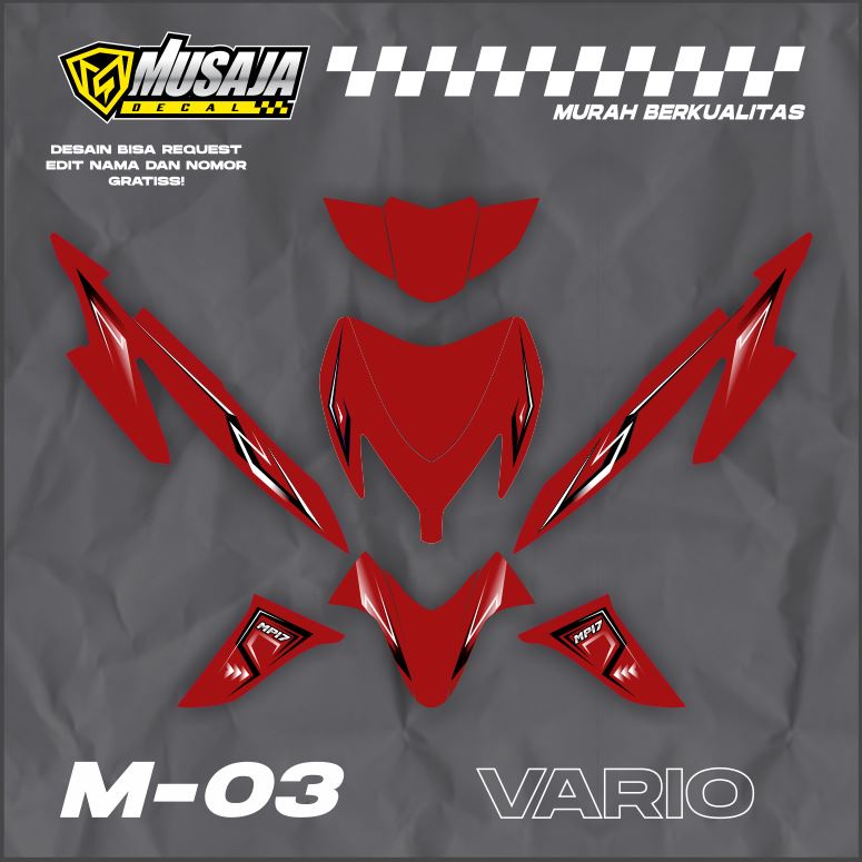 Decal Vario 110 CW Karbu fullbody merah simple- Dekal vario karbu fullbody merah maroon