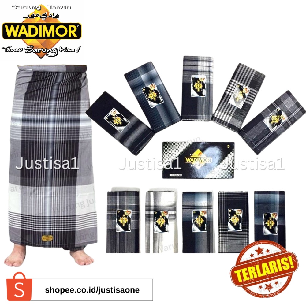 Sarung WADIMOR Motif Hitam Putih Warna Black White HP - Kain Tenun Dewasa Pria Laki Santri Solat Pesantren Sholat Remaja Tanggung Cowok Pesantren Masjid Kang Santri Grosir Sunatan Lebaran Hadiah Sovenir Cowo Premium Kasual Casual Formal Resmi Lembut Adem