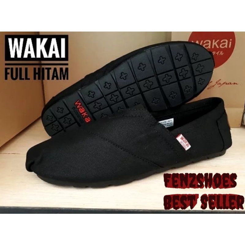 Fenzshoes - Sepatu Slip On Anak Pria Wanita Wakai Full Black Size 26-43 Terlaris Termurah Terbaru