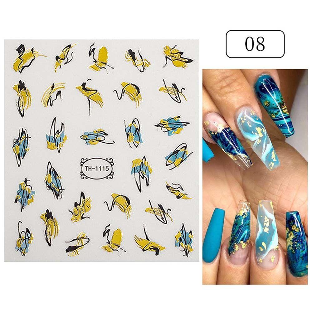 Needway   Bunga Stiker Kuku Perekat Diri Cinta Hati Blok Geometri Berbentuk Nail Art Dekorasi