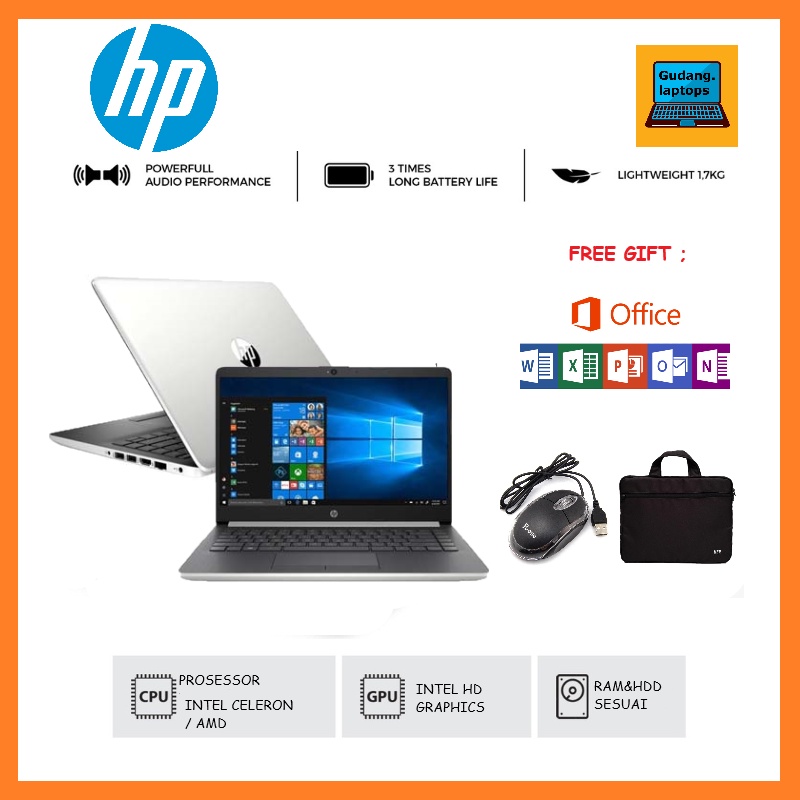 LAPTOP HP INTEL CELERON RAM 8GB SSD 256GB WINDOWS 10 (FREE MOUSE&TAS)