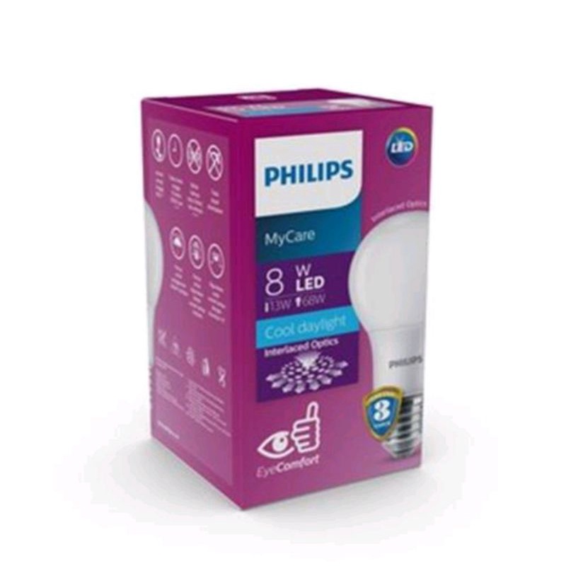 LAMPU LED PHILIPS 8W PUTIH/COOL DAYLIGHT E27 6500K BULB