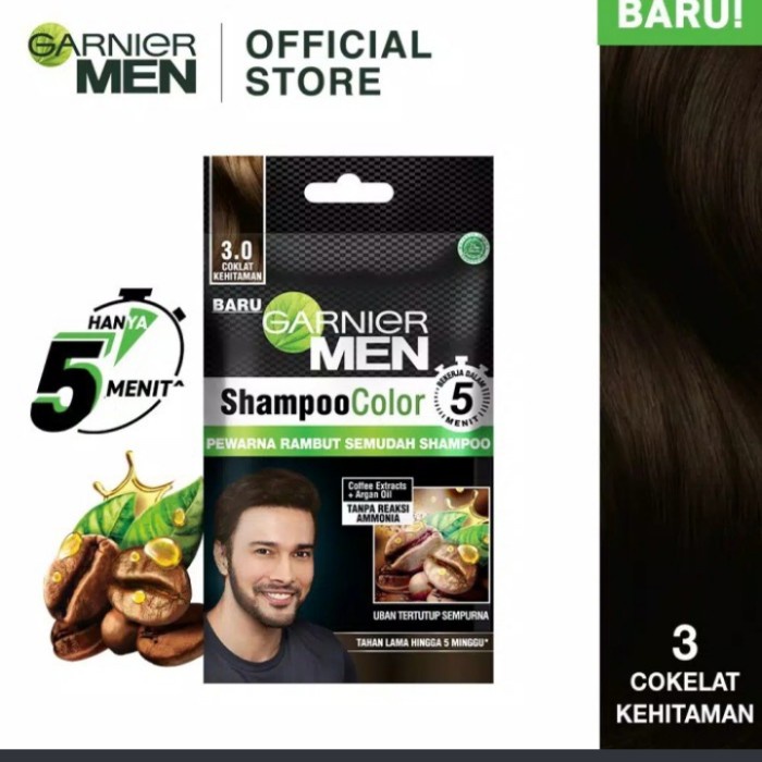 garnier men shampoo hair color sachet / cat rambut cokelat kehitaman