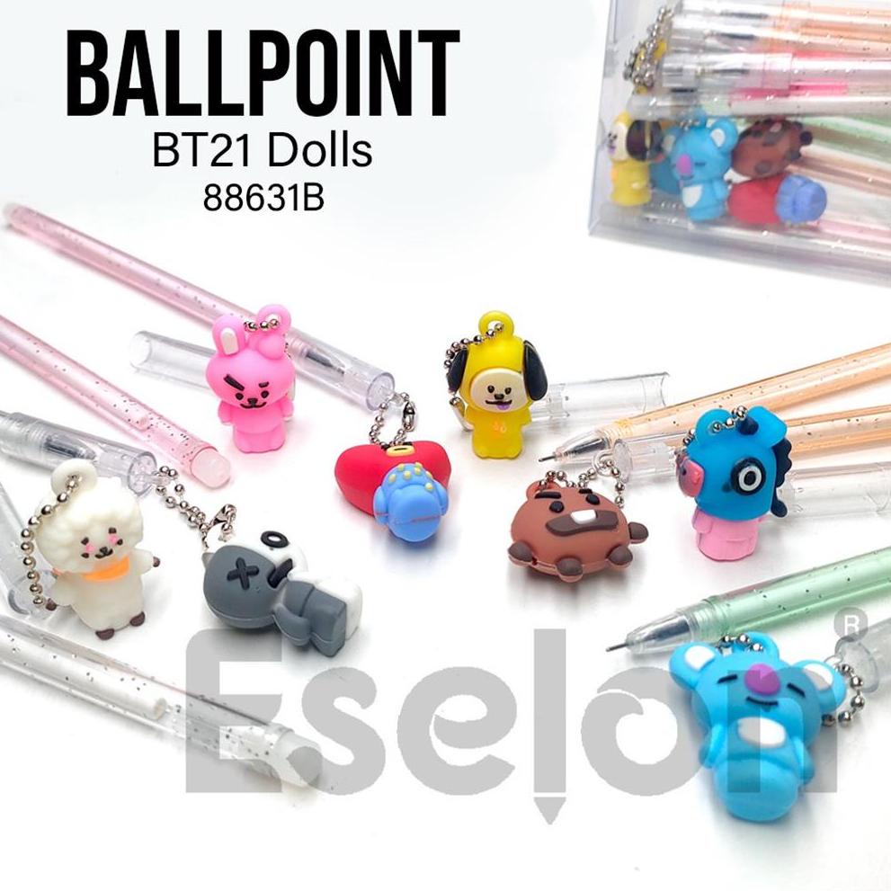

W24 12pcs pulpen gantung BT21/ pulpen gantung boneka BT21 / BT21 pulpen gantung 88631B CUCI GUDANG ㅌ