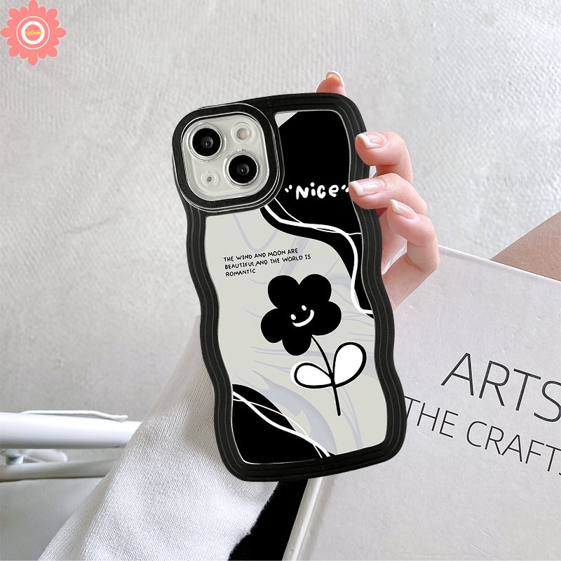 Case POCO X3 NFC Pro M3 Redmi 10 9 10C 9T 9A A1 A1+10A 9C NFC Redmi Note 11 10 10s 8 9 11Pro 9s 10Pro Max Mi 11T Pro Vintage Flower Black Retro Kupu Wavy Edge Soft Cover