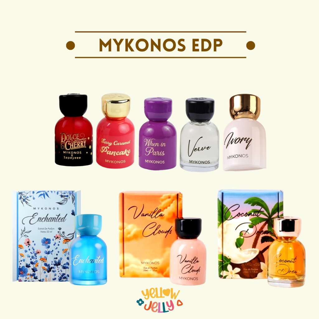 (FREE TESTER KEYCHAIN STICKER) MYKONOS - Vanilla Clouds Violette Dolce Cherry Matcha Latte Coconut Dreams Ivory Blossom Verve Berry Caramel Pancake Enchanted Tester Parfume Parfum