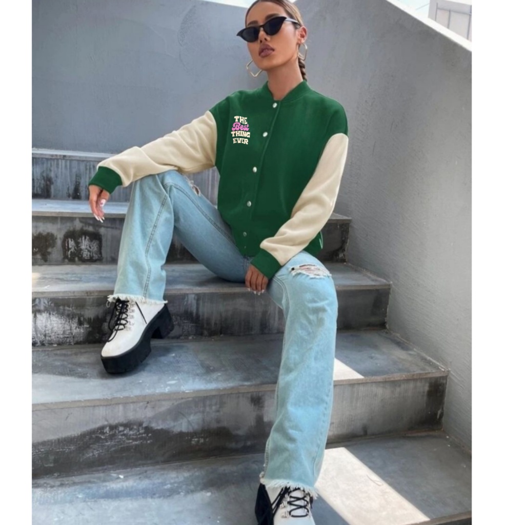 THE BEST THINGS VARSITY PRIA WANITA SWEATER JACKET BASEBALL KOREAN FASHION OUTFIT LUCU ALA KOREAN