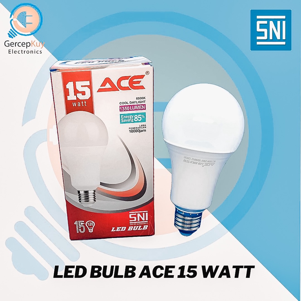 Lampu LED Bulb ACE Putih 15W / 15Watt Putih Garansi E27