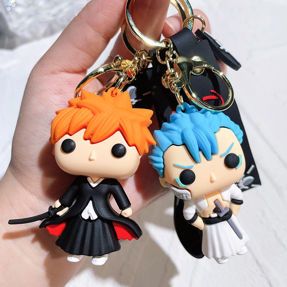 Anime BLEACH Silikon Gantungan Kunci Kartun Kurosaki Ichigo Cosplay Keyring Untuk Pria Mobil Liontin Charms Accessorie