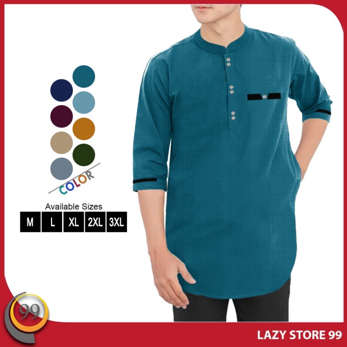 KOKO ZIKRA Baju Pria Muslim Qurta Lengan 3/4 Tanggung Katun Madinah Premium Big Size M-3XL / LAZY