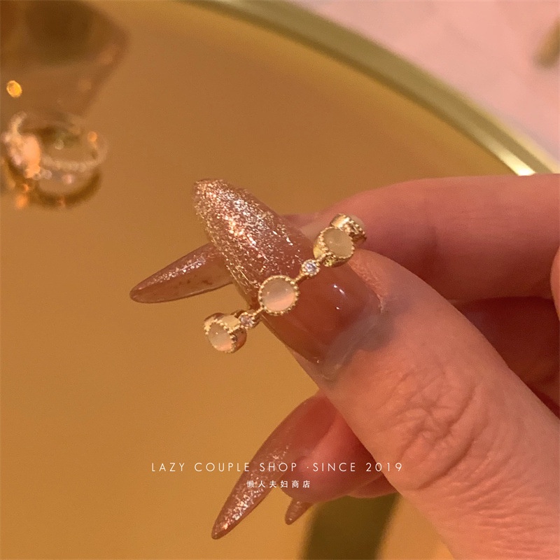 YEEZII Cincin Emas Sederhana Untuk Wanita Elegan Opal Hati Mutiara Kristal Ring Aksesoris Perhiasan