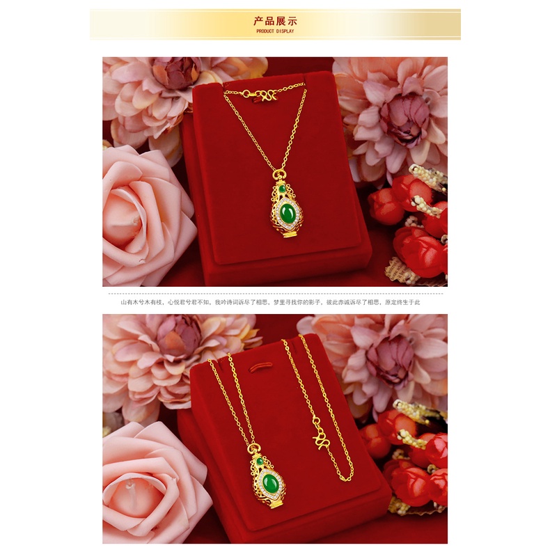 Goldkingdom Perhiasan Fashion Emas Asli Kadar 375Bangkok Aksesoris Ready Stock Micro Gold Jade Pot Liontin Wanita Retro Emerald Kekayaan Membawa Keberuntungan