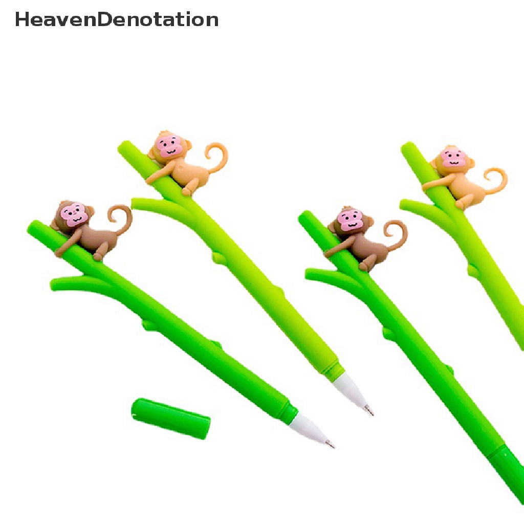 [HeavenDenotation] 2pcs Kartun Monyet Cabang Gel Pen Novelty Alat Tulis Lucu Kartun Gel Pena Siswa Sig Pen Kawaii Perlengkapan Sekolah HDV