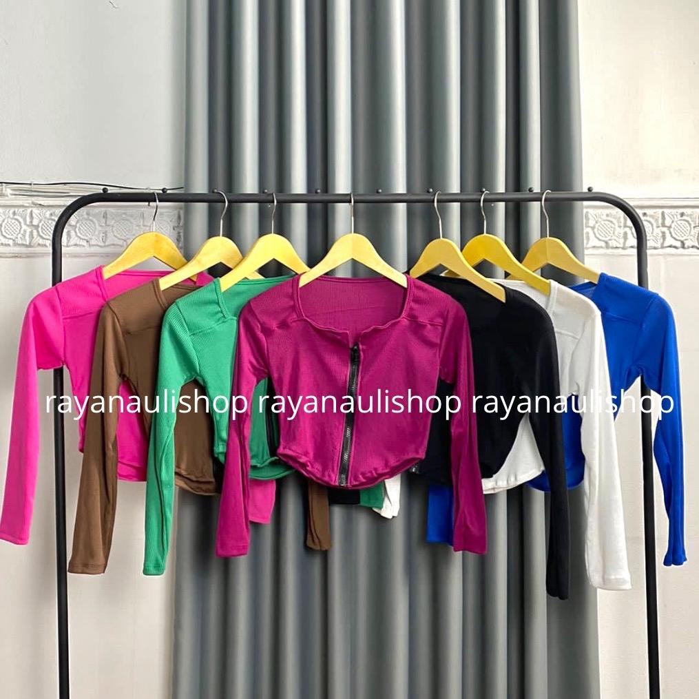 Croptop resleting lengan panjang | atasan cropto rib