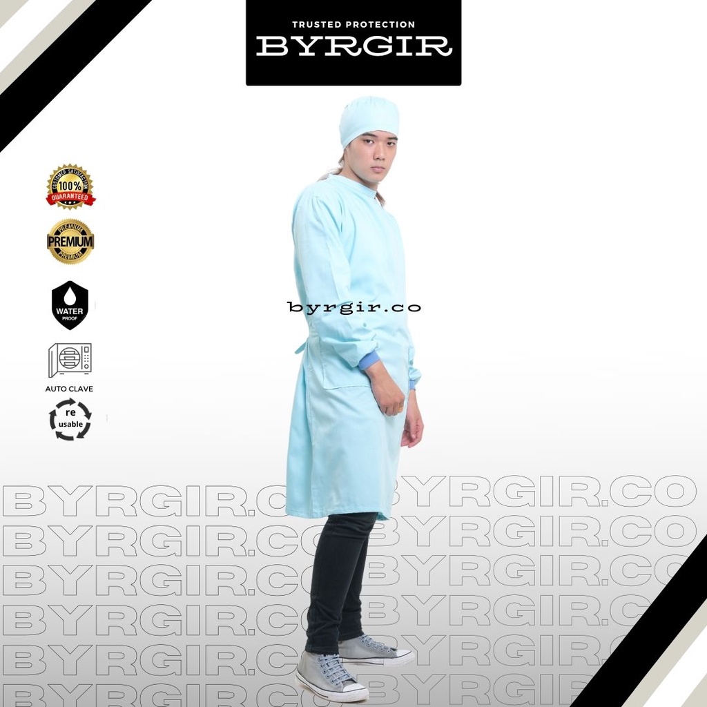 BYRGIR  Surgical Gown Baju Gaun Operasi Katun Oxford Waterproof APD Perawat Rumah Sakit