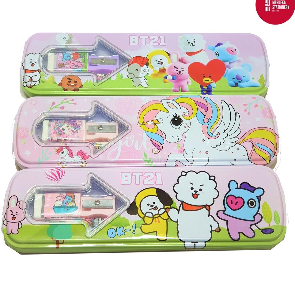 

S40 Pencil Case/Tempat/Tepak Pensil/Alat Tulis Kaleng Set + Pensil + Rautan + Penghapus Fancy 20565 20,5x6x2cm BEST SELLER ➙