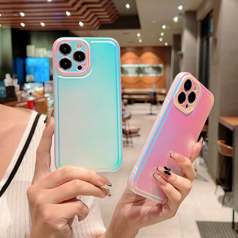 3D Laser Love Gradient Luxury Soft Case iPhone 11 12 13 14 Pro Max Casing INS Silvery Phone Case Women's Fashion Bracelet