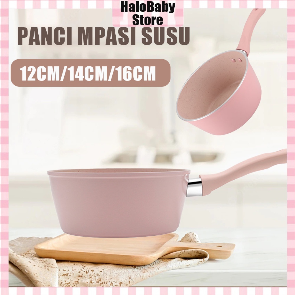 Halobaby Panci teflon Marble/Panci Mpasi Bayi Foodgrade /Sauce Pot anti lengket 12cm/14cm/16cm