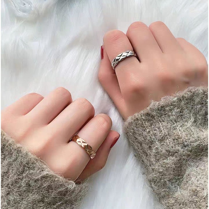 Cincin Jari Telunjuk Bahan Titanium Steel Metal Glossy | Cincin Bahan Stainless Steel Pola Berlian | Cincin Model Silang Untuk Wanita