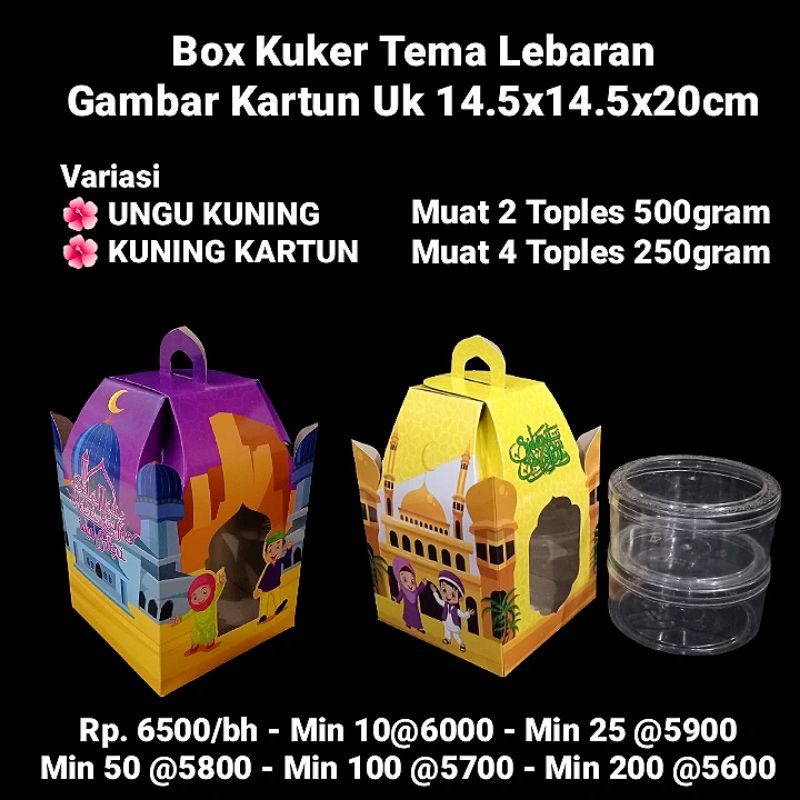 

Box Kuker Lebaran 2 Toples 500 gr Gambar kartun Uk 14.5x14.5x20cm