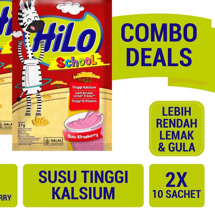 

❈ Twin Pack - HiLo School Susu Strawberry 10 Sachet - Tinggi Kalsium Lebih Rendah Gula ☚