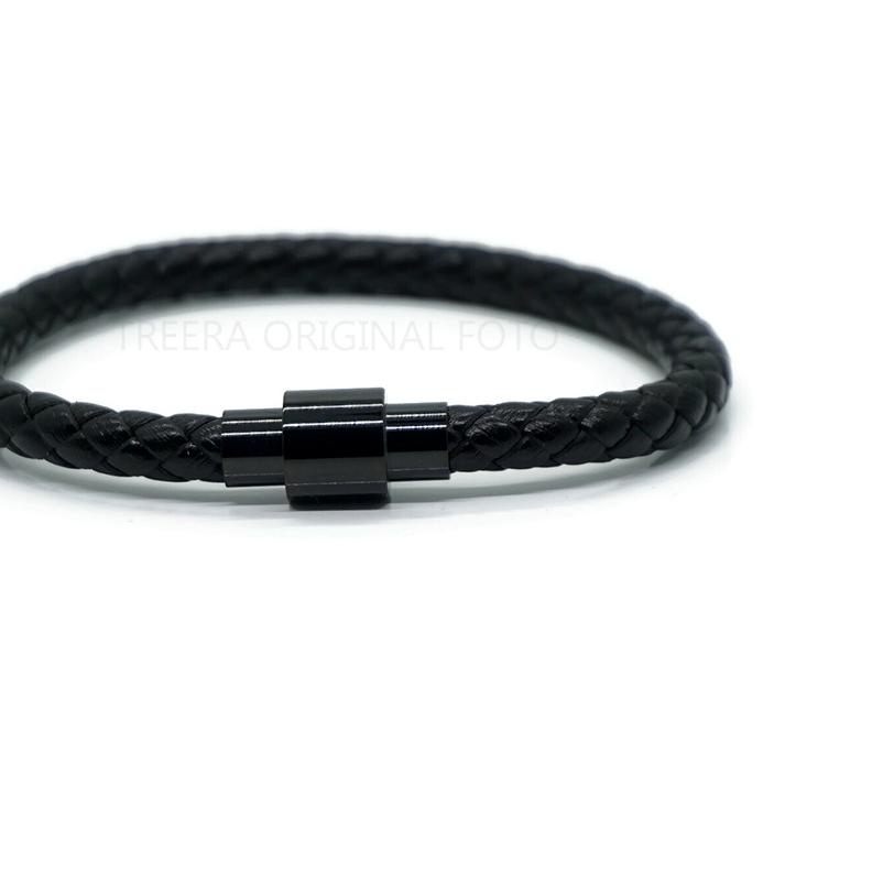 Ω Treera - Gelang Kulit Pria Hitam Magnetic Lock Emas Hitam Original ☜